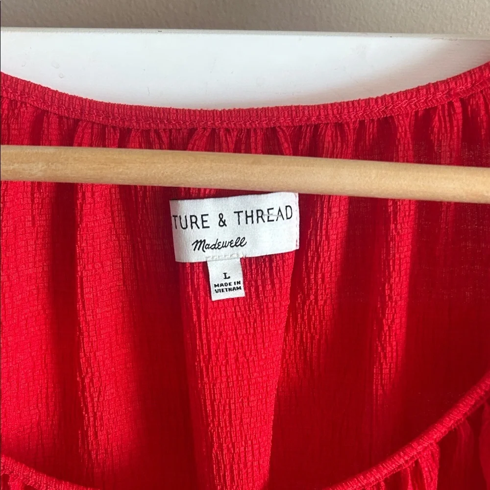 Madewell Red Puff-Sleeve Square Neck Blouse